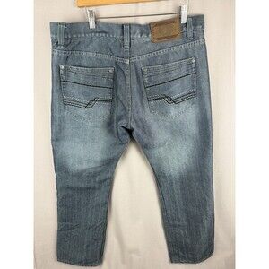 Old Skool Jeans Men 38x31 Denim Blue Straight Leg Y2K Skater Hip-Hop Embroidered